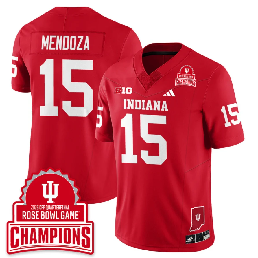 Fernando Mendoza Jersey #15 Indiana Hoosiers 2026 Rose Bowl Game Champions Red by NCAA Football Jersey