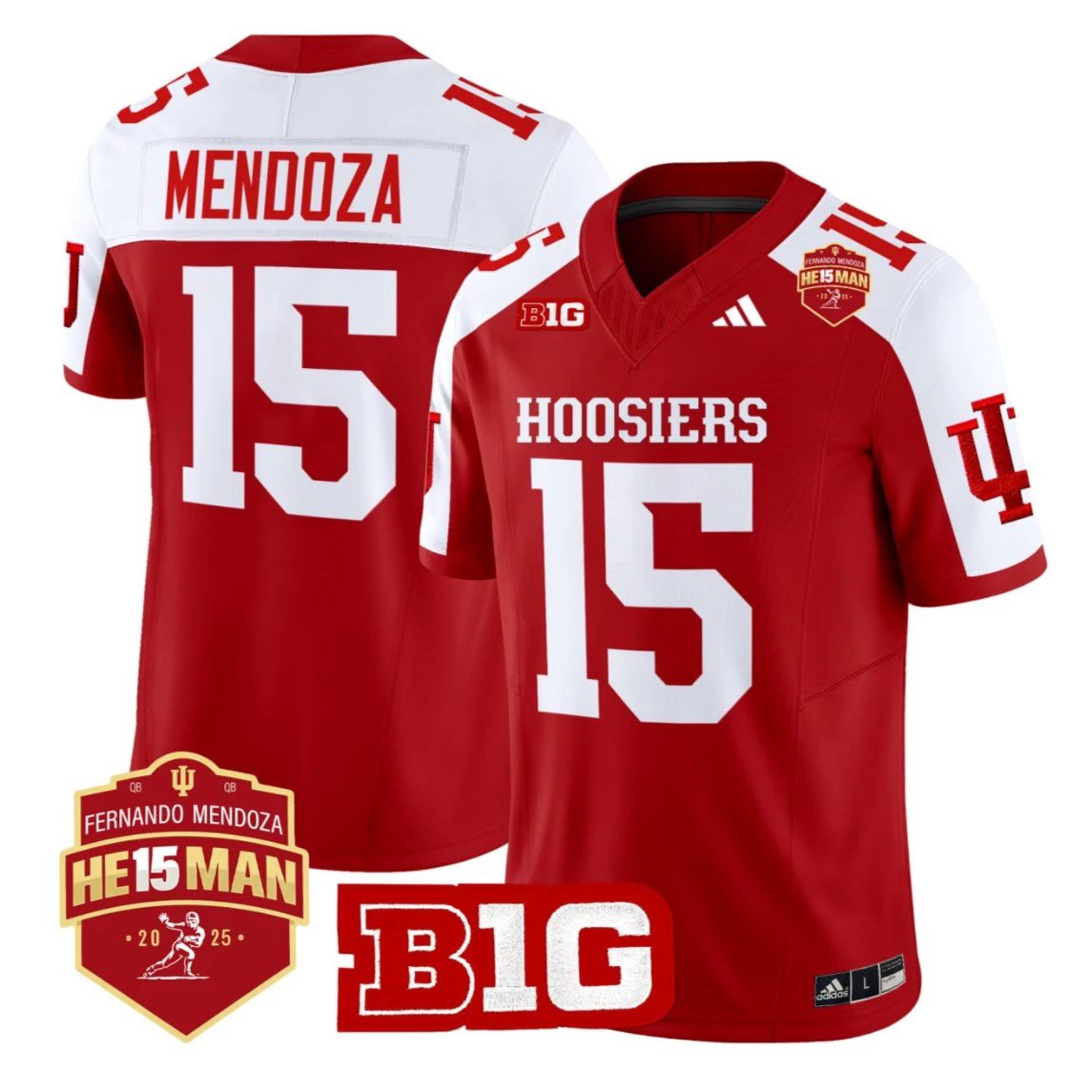 Fernando Mendoza Jersey #15 Indiana Hoosiers Red He15Man Patch All Stitched by My Store NCAA Football Jerseys