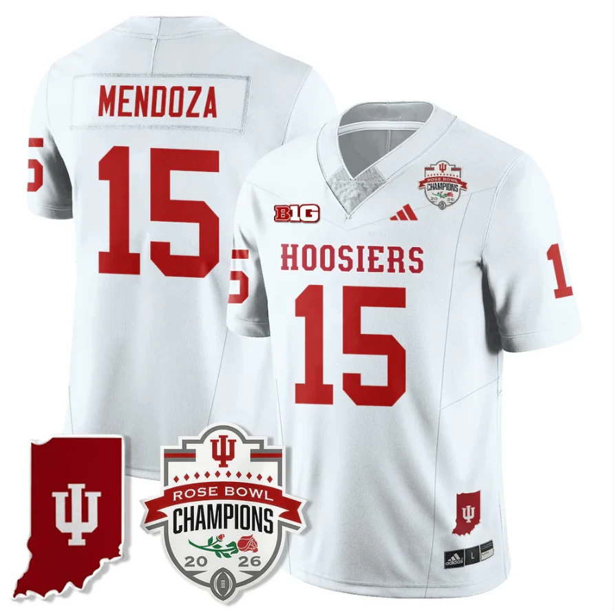 Fernando Mendoza Jersey #15 Indiana Hoosiers Rose Bowl Champions Stitched White by NCAA Football Jersey