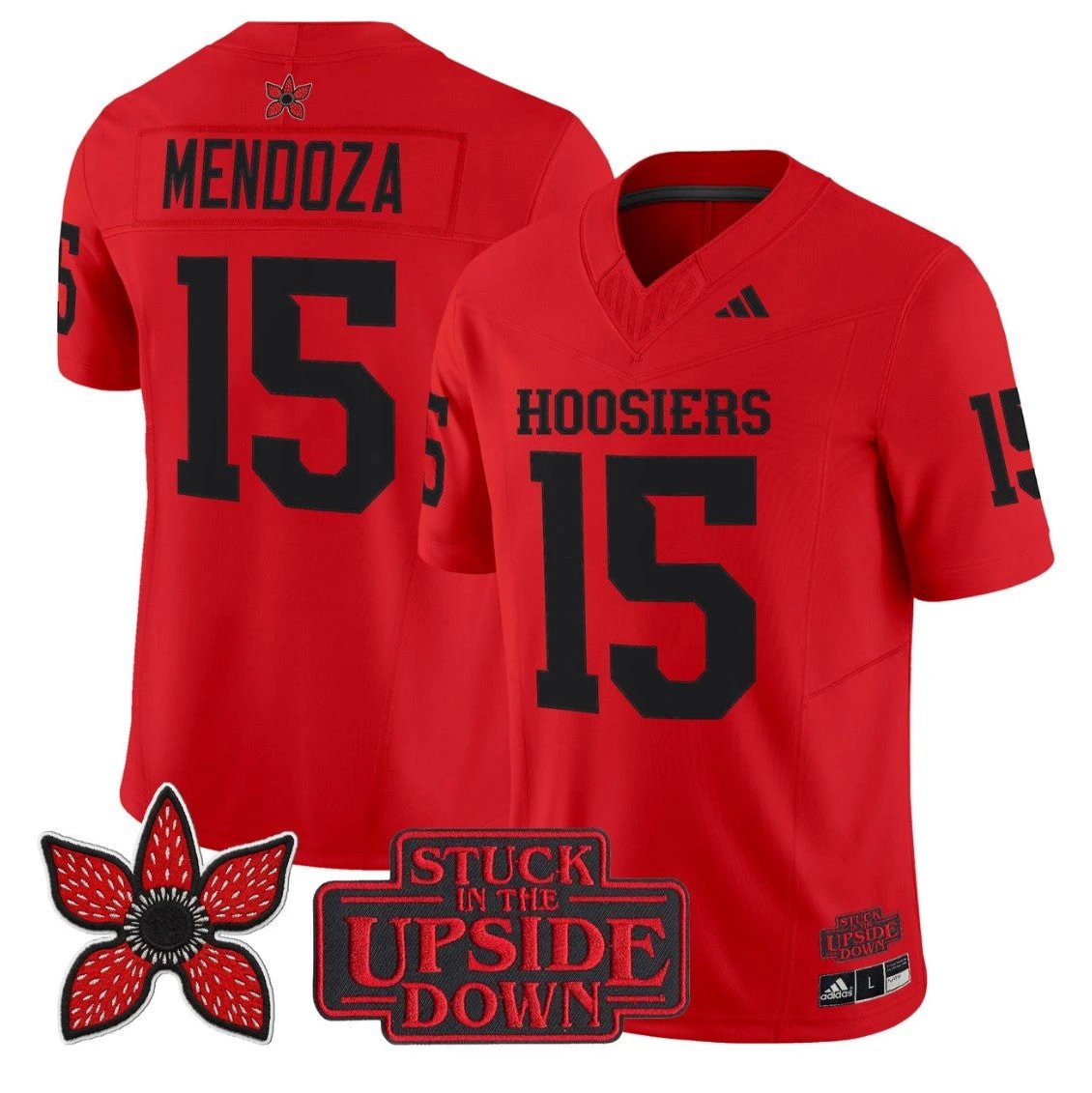 Fernando Mendoza Jersey #15 Indiana Hoosiers Stranger Things Edition Stitched Red by NCAA Football Jersey