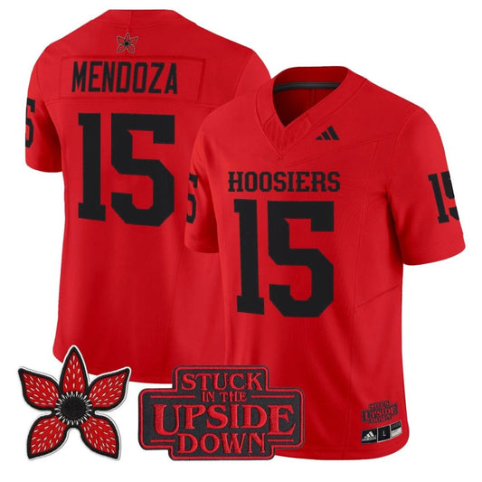 Fernando Mendoza Jersey #15 Indiana Hoosiers Stranger Things Edition Stitched Red by NCAA Football Jersey