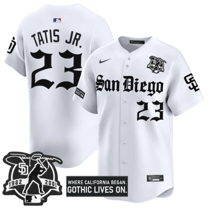 Fernando Tatis Jr Jersey #23 San Diego Padres Gothic Edition Vapor Limited Stitched White by My Store