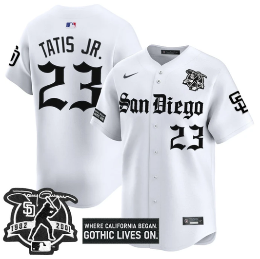Fernando Tatis Jr Jersey #23 San Diego Padres Gothic Edition Vapor Limited Stitched White by My Store
