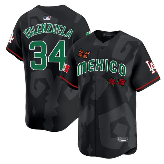 Fernando Valenzuela Jersey #34 2025 Mexican Heritage x Sentrock Vapor Limited Stitched Black by My Store