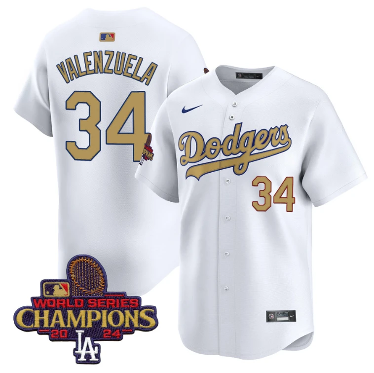 Fernando Valenzuela Jersey #34 Dodgers 2025 Gold Vapor Premier Stitched White by My Store