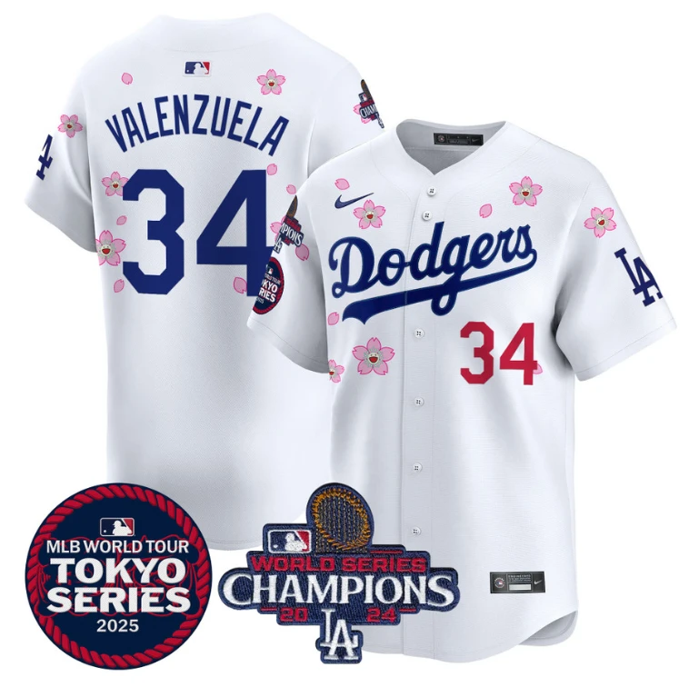 Fernando Valenzuela Jersey #34 Dodgers Tokyo Series 2025 World Series Champions Patch White by My Store