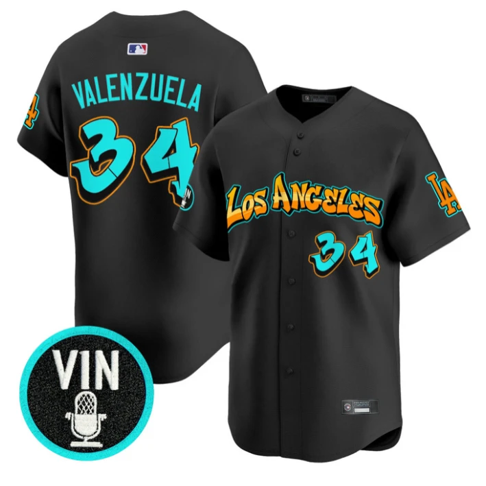Fernando Valenzuela Jersey #34 Los Angeles Dodgers Graffiti Street Style Black by My Store