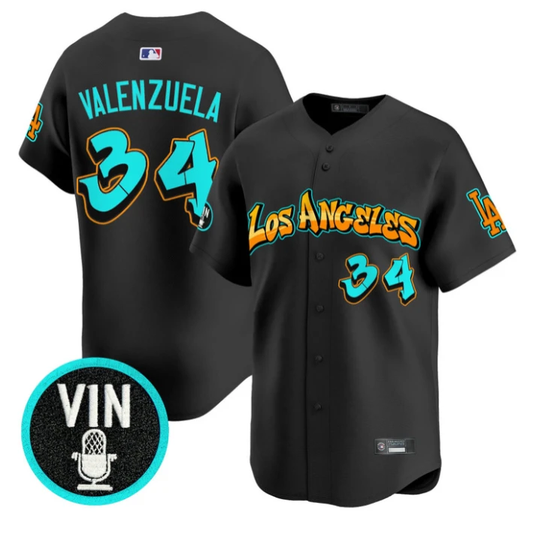 Fernando Valenzuela Jersey #34 Los Angeles Dodgers Graffiti Street Style Black by My Store