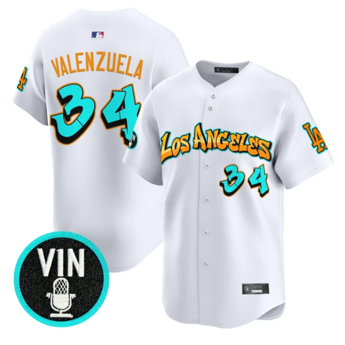 Fernando Valenzuela Jersey #34 Los Angeles Dodgers Graffiti Street Style White by My Store