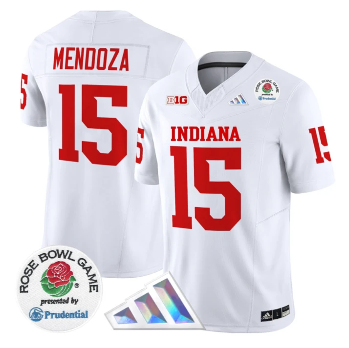Fernando Mendoza Jersey #15 Indiana Hoosiers 2025 Rose Bowl V2 Stitched by My Store NCAA Football Jerseys