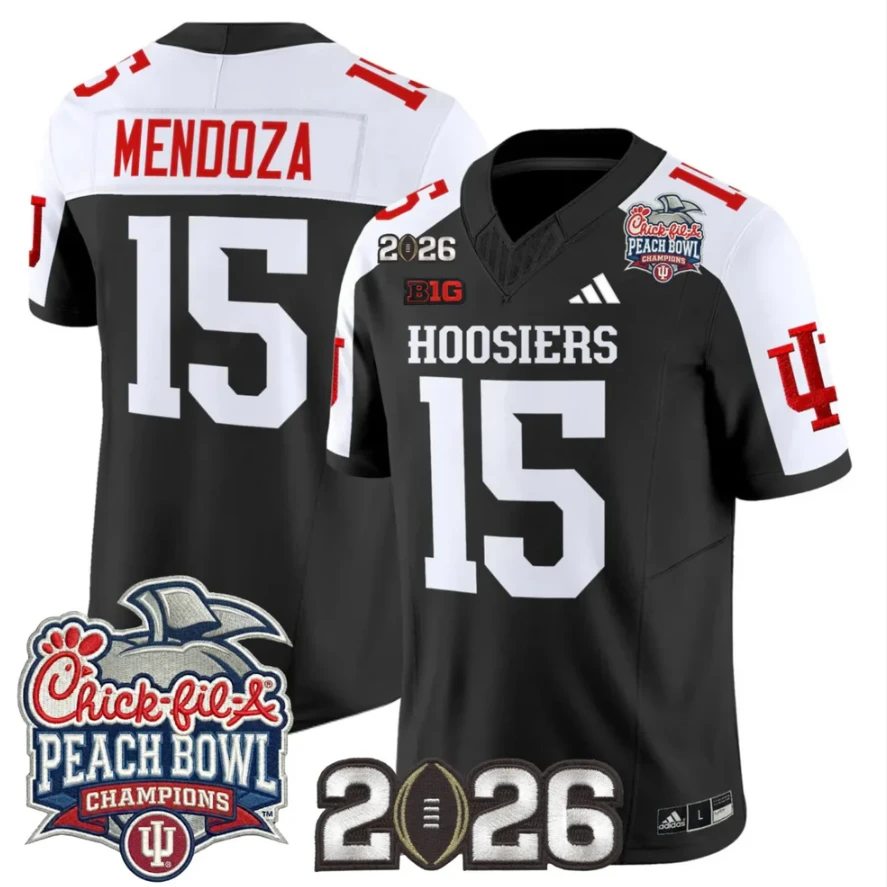 Fernando Mendoza Jersey #15 Indiana Hoosiers 2026 Peach Bowl Champions Stitched by My Store NCAA Football Jerseys