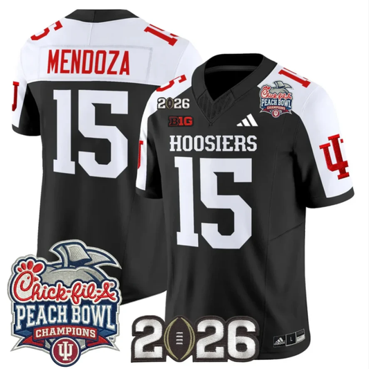 Fernando Mendoza Jersey #15 Indiana Hoosiers 2026 Peach Bowl Champions Stitched by My Store NCAA Football Jerseys
