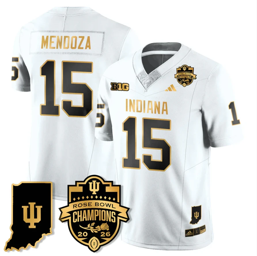 Fernando Mendoza Jersey #15 Indiana Hoosiers 2026 Rose Bowl Champions Stitched by My Store NCAA Football Jerseys