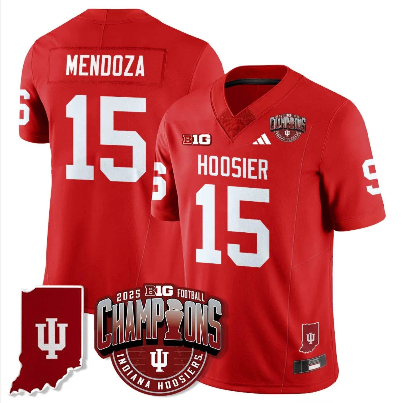 Fernando Mendoza Jersey #15 Indiana Hoosiers Big 10 Champions Stitched by My Store NCAA Football Jerseys
