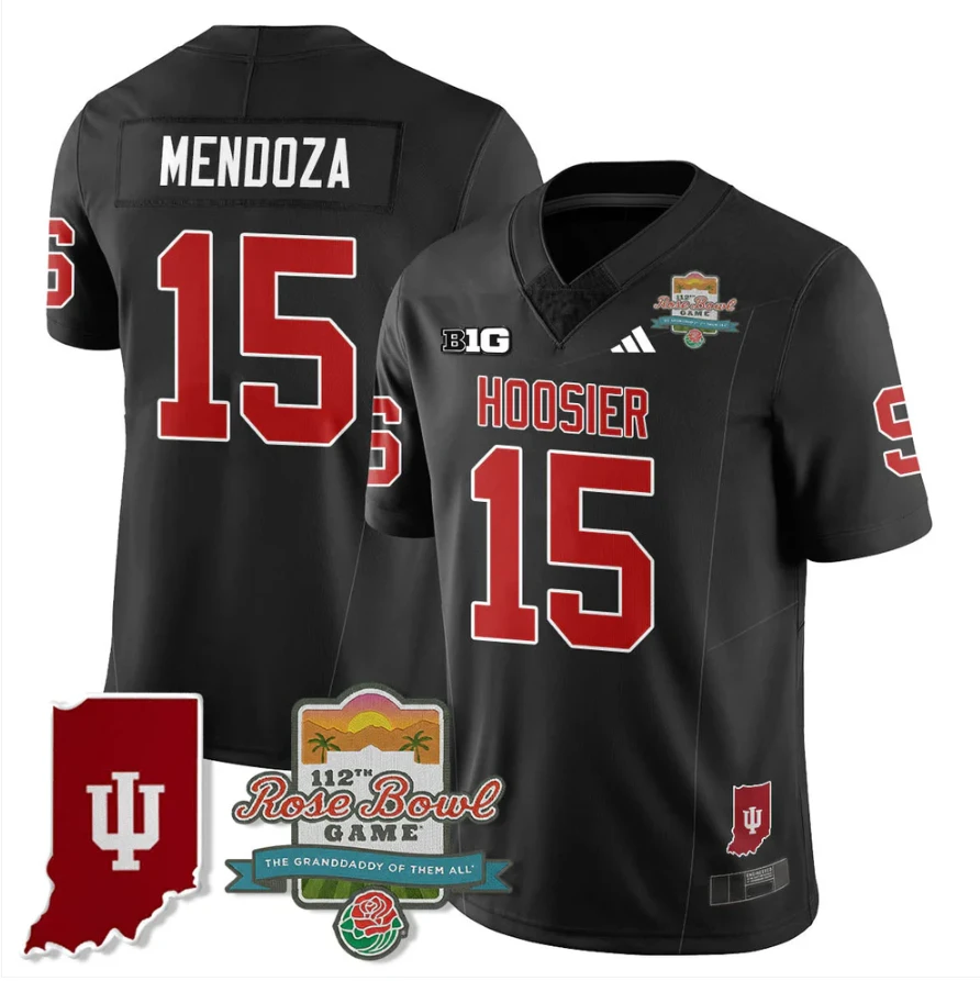 Fernando Mendoza Jersey #15 Indiana Hoosiers Rose Bowl 112th Patch Stitched by My Store NCAA Football Jerseys