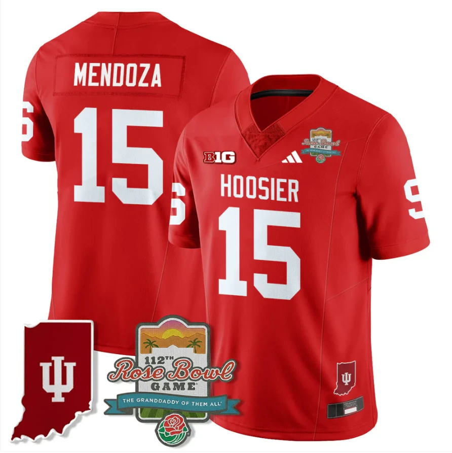 Fernando Mendoza Jersey #15 Indiana Hoosiers Rose Bowl 112th Patch Stitched by My Store NCAA Football Jerseys