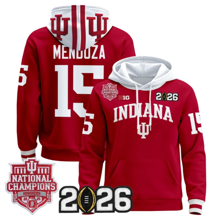 Fernando Mendoza Pullover Hoodie #15 Hoosiers 2025 National Champions Stitched by Hoodie Pullover