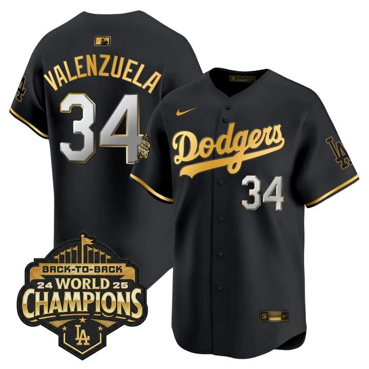 Fernando Valenzuela Jersey #34 Dodgers 2025 Back-To-Back Champions by My Store