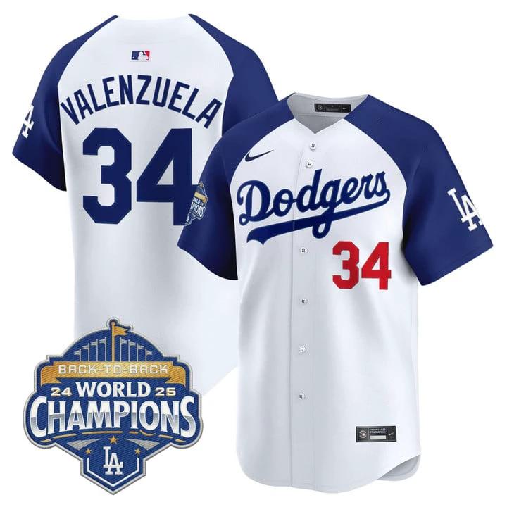 Fernando Valenzuela Jersey #34 Dodgers 2025 Back-To-Back Champions by My Store