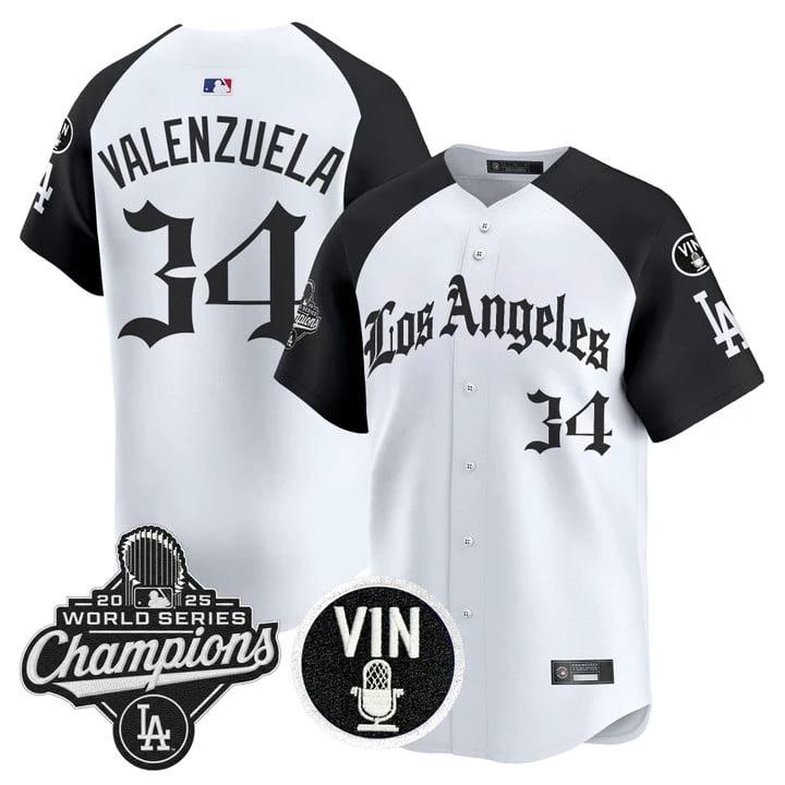 Fernando Valenzuela Jersey #34 Dodgers 2025 World Series Champions LA Gothic by My Store