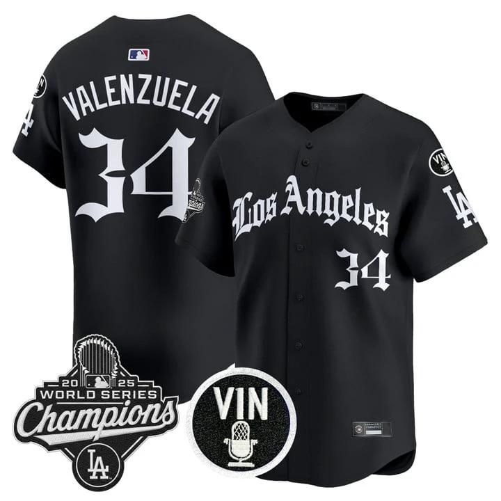 Fernando Valenzuela Jersey #34 Dodgers 2025 World Series Champions LA Gothic by My Store