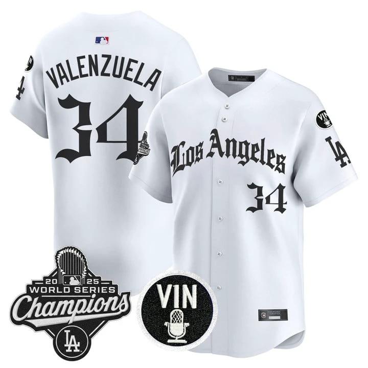 Fernando Valenzuela Jersey #34 Dodgers 2025 World Series Champions LA Gothic by My Store