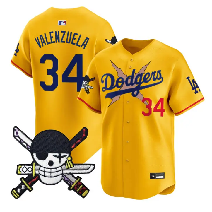 Fernando Valenzuela Jersey #34 Dodgers One Piece Zoro Patch Stitched by My Store