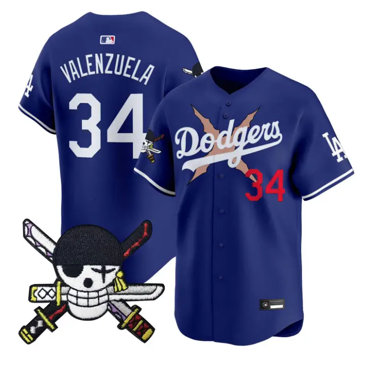 Fernando Valenzuela Jersey #34 Dodgers One Piece Zoro Patch Stitched by My Store