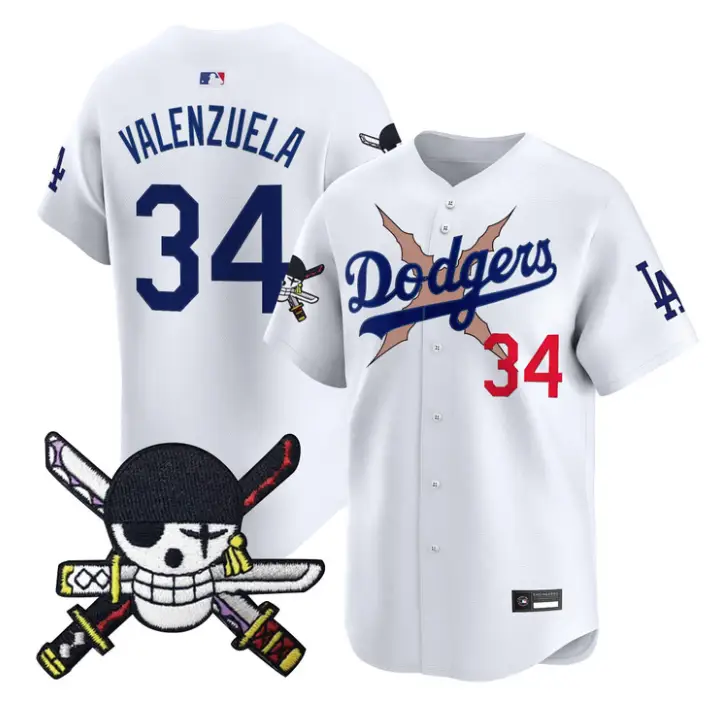 Fernando Valenzuela Jersey #34 Dodgers One Piece Zoro Patch Stitched by My Store