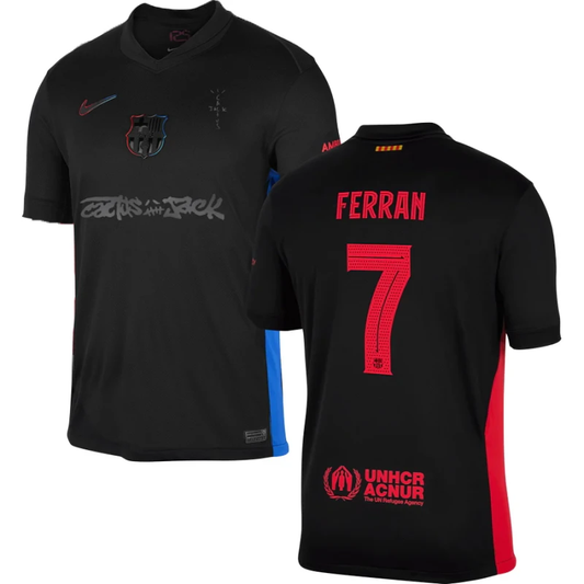 Ferran Torres #7 Barcelona x Travis Scott 2025 Away Jersey – Black by Soccer Jersey