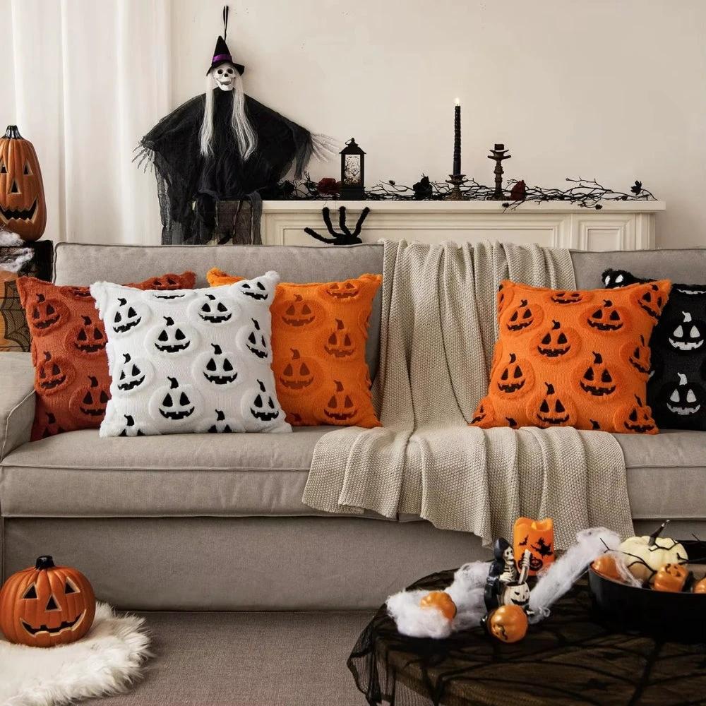 Faux Fleece Halloween Pumpkin Cushion Cover by Casa & Beyond
