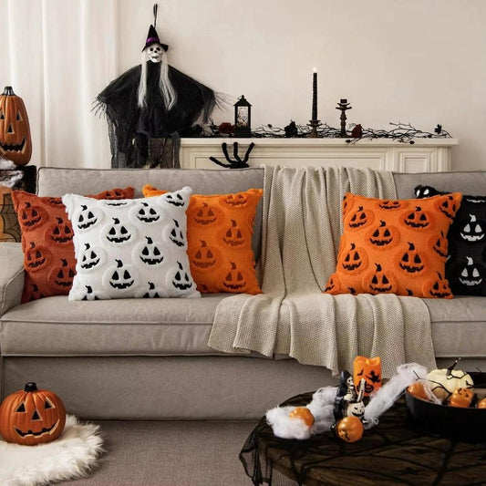 Faux Fleece Halloween Pumpkin Cushion Cover by Casa & Beyond