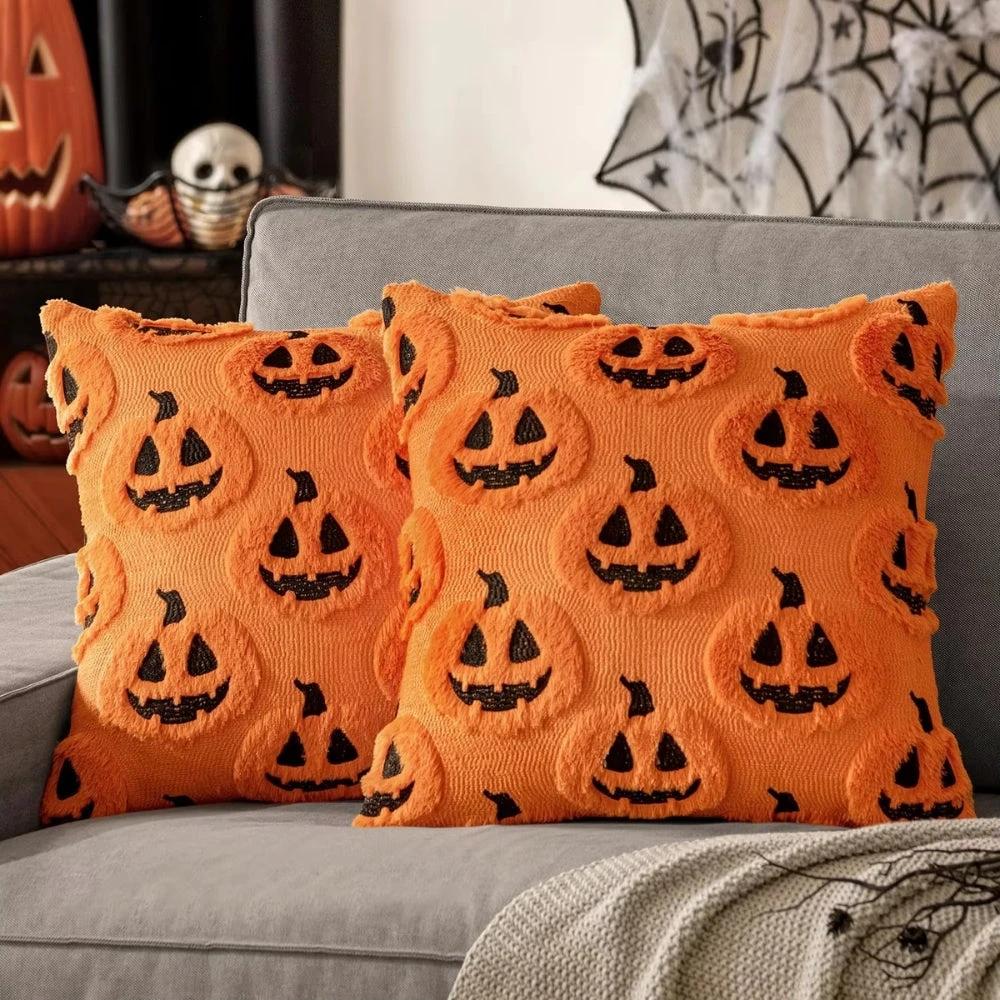 Faux Fleece Halloween Pumpkin Cushion Cover by Casa & Beyond