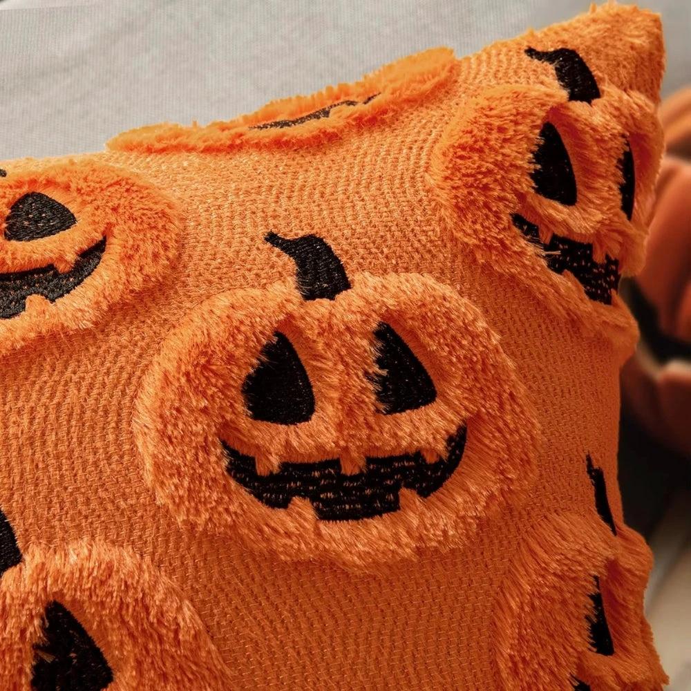 Faux Fleece Halloween Pumpkin Cushion Cover by Casa & Beyond