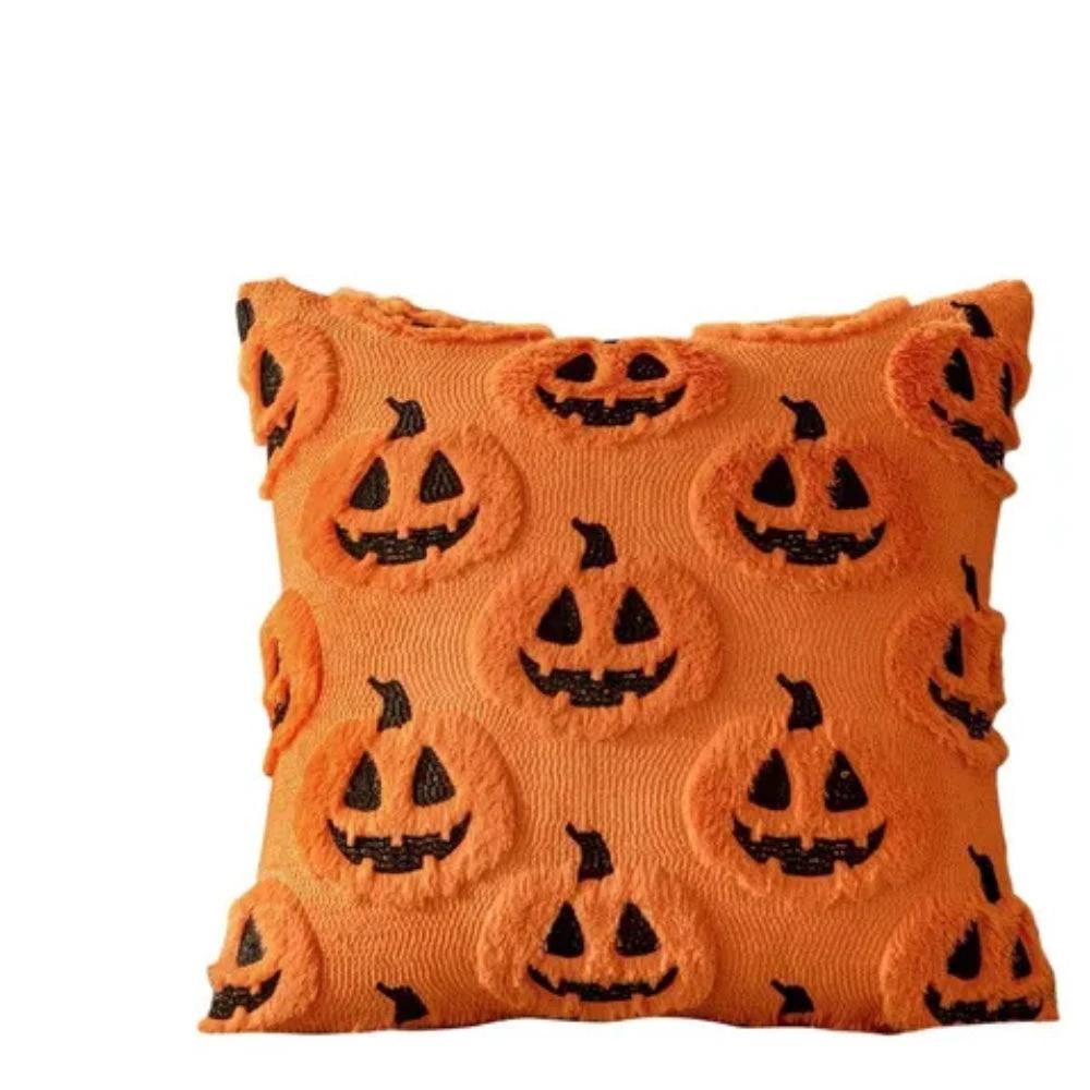 Faux Fleece Halloween Pumpkin Cushion Cover by Casa & Beyond