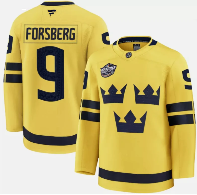 Filip Forsberg Jersey #9 Sweden Yellow 2025 4 Nations Face-Off Stitched by Hockey David