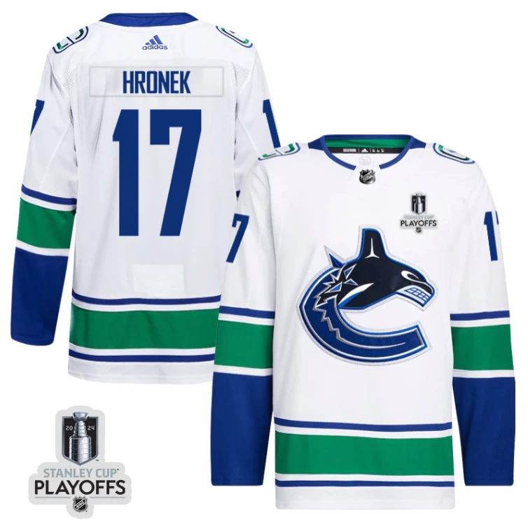 Filip Hronek 17 Vancouver Canucks 2024 NHL Playoffs Patch Away Jersey - Men, White by Hockey David