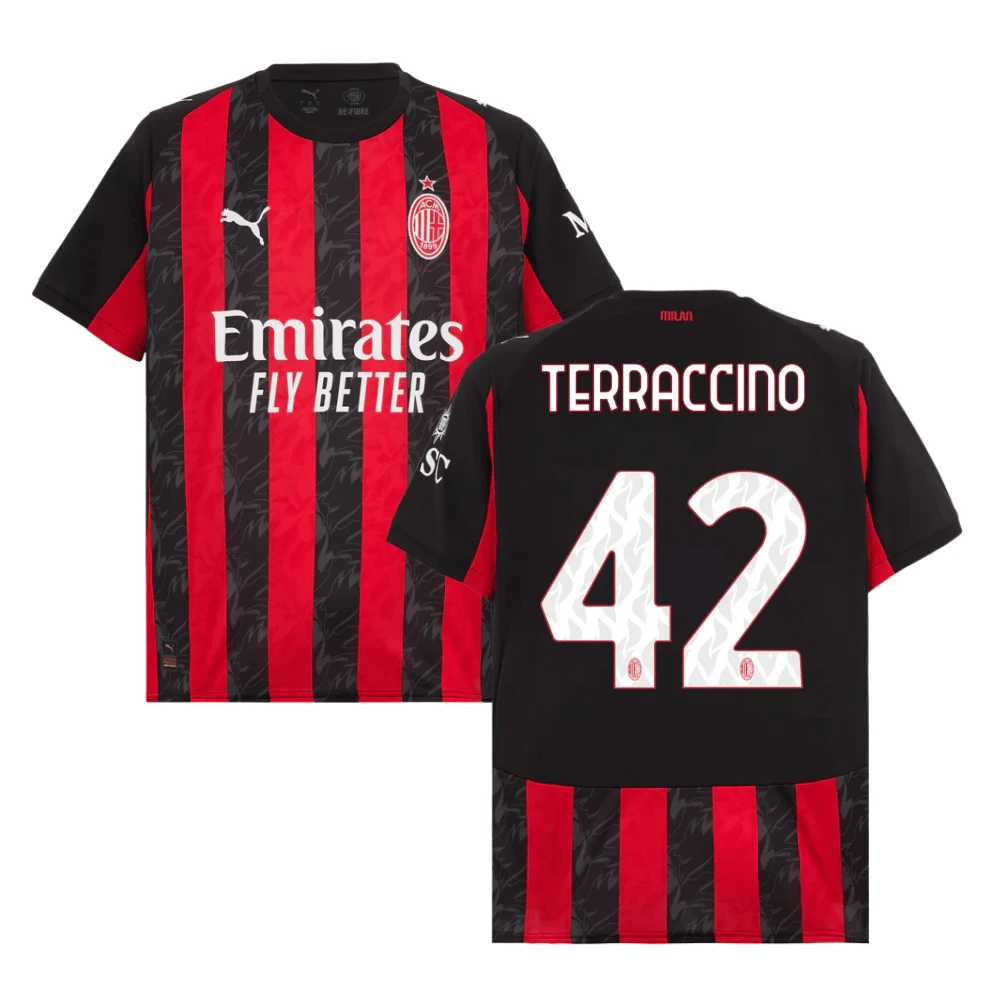 Filippo Terracciano 42 AC Milan 2025-26 Home Match Jersey – Black Red by Soccer Jersey