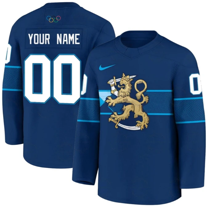 Finland National Ice Hockey Custom Blue Jersey - All Stitched by Hockey David