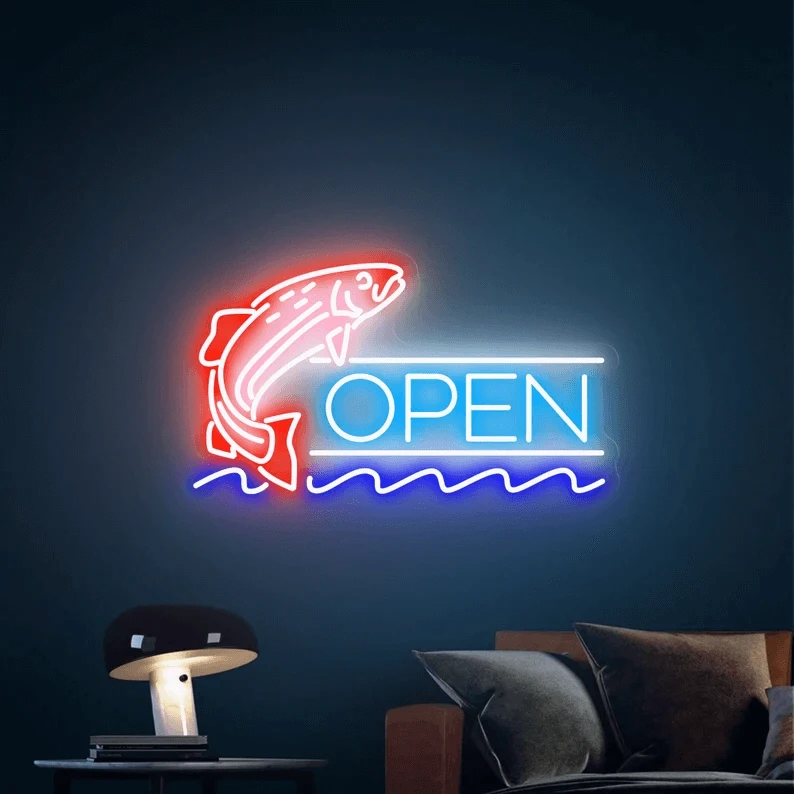 Fish Open Neon Sign Led Shop Decor Neon Sign by Neonchics