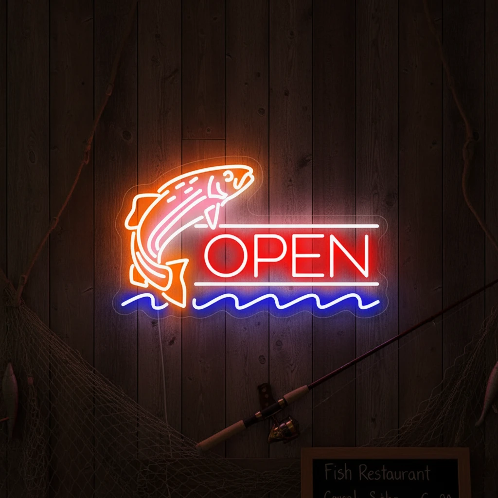 Fish Open Neon Sign Led Shop Decor Neon Sign by Neonchics