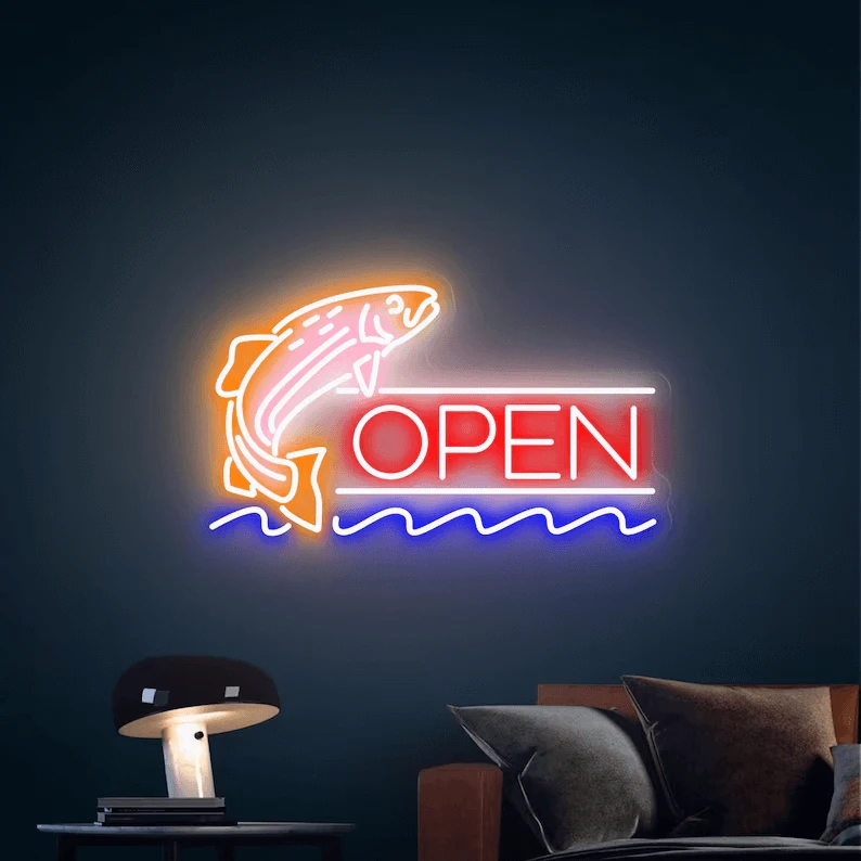 Fish Open Neon Sign Led Shop Decor Neon Sign by Neonchics