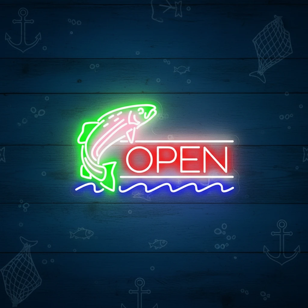 Fish Open Neon Sign Led Shop Decor Neon Sign by Neonchics