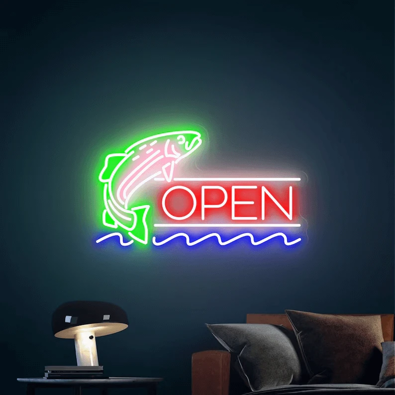 Fish Open Neon Sign Led Shop Decor Neon Sign by Neonchics