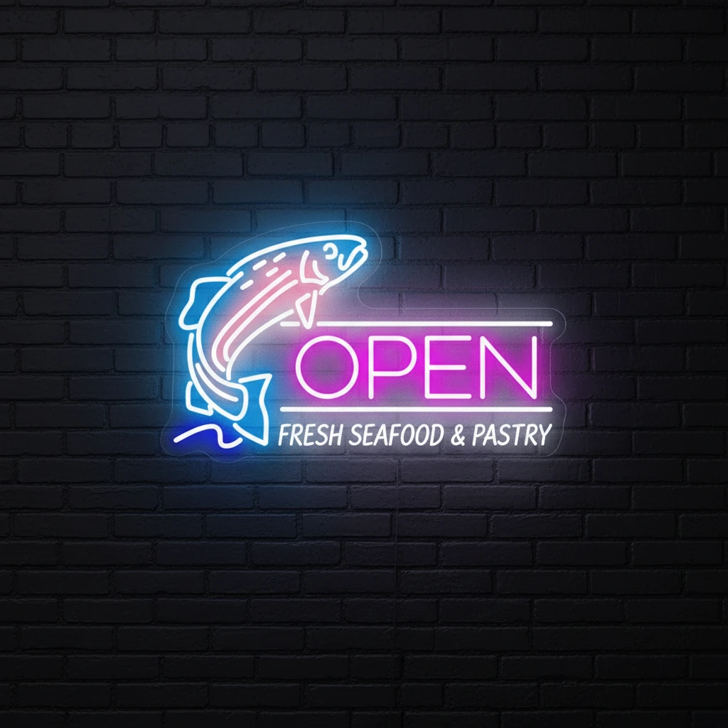 Fish Open Neon Sign Led Shop Decor Neon Sign by Neonchics