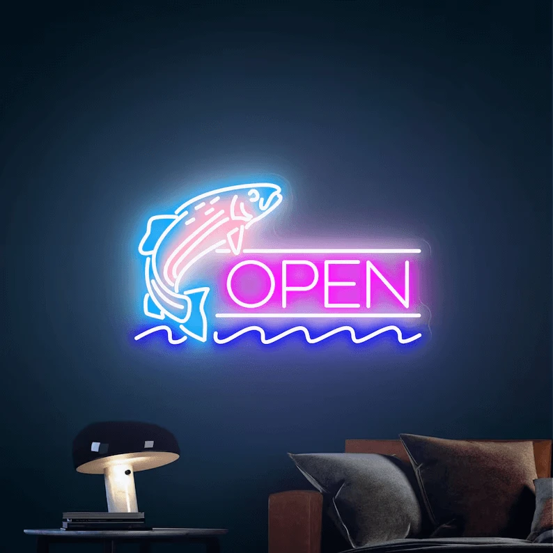 Fish Open Neon Sign Led Shop Decor Neon Sign by Neonchics