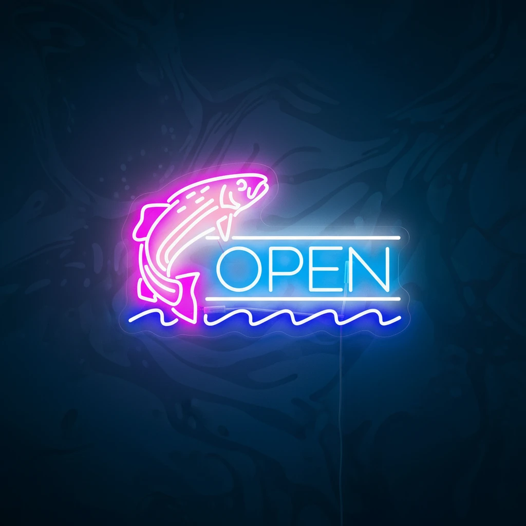 Fish Open Neon Sign Led Shop Decor Neon Sign by Neonchics