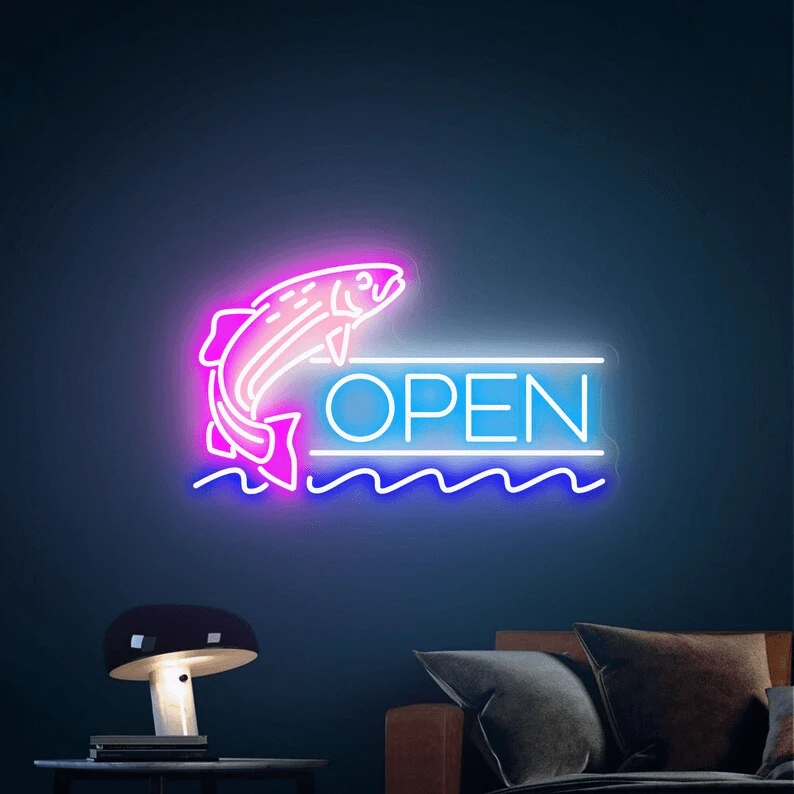 Fish Open Neon Sign Led Shop Decor Neon Sign by Neonchics