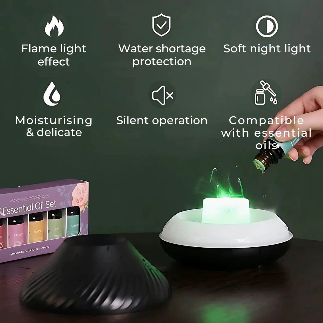 FlameGlow Air Humidifier Aromatherapy Diffuser | Adds Moisture - Relieves Dry Air - Helps to Relax - Quiet Diffuser for Home or Office Bowlift by Bowlift
