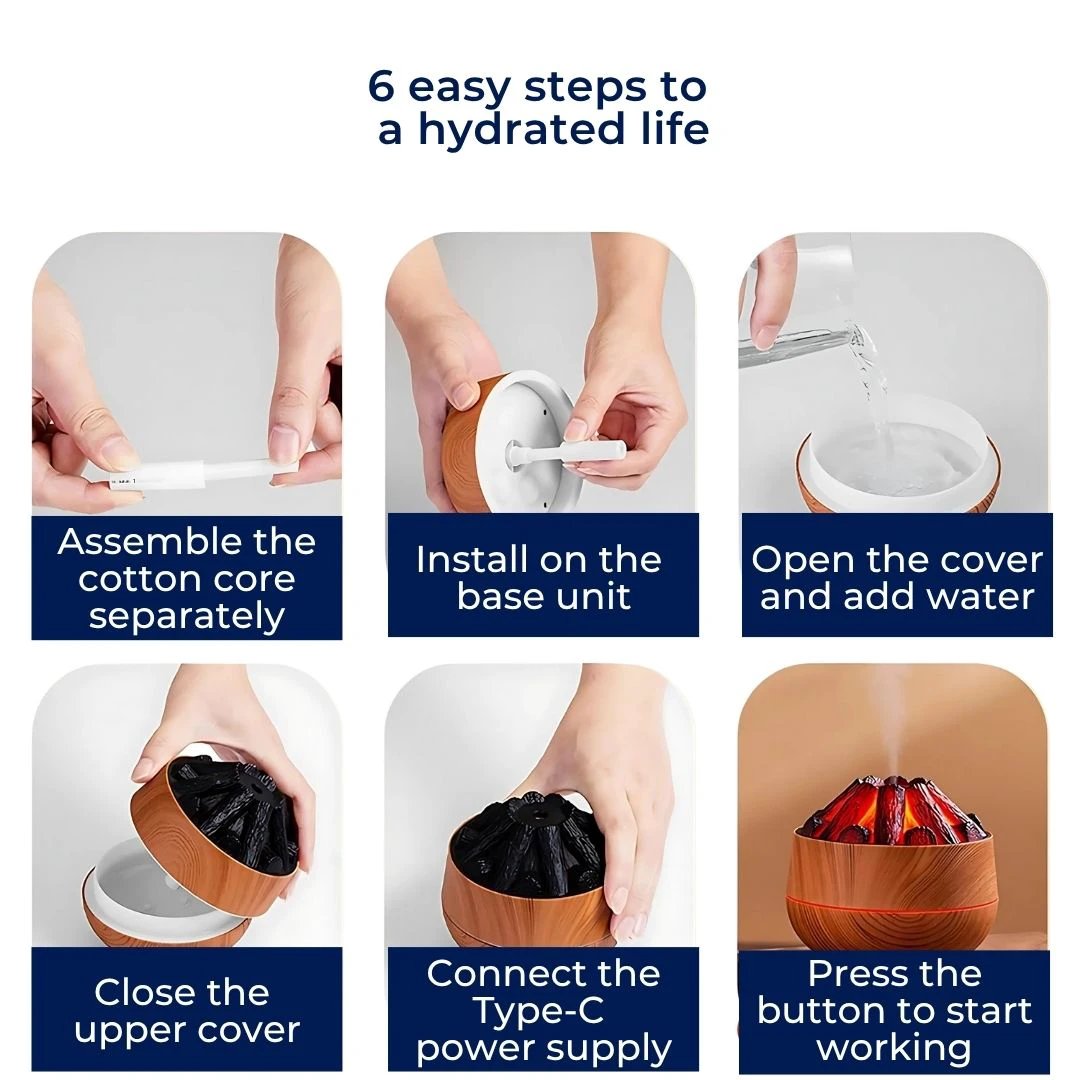 FlameMist | Essential Oil Diffuser – Flame LED – Two Mist Modes – Quiet USB Design – Home Relaxation Bowlift by Bowlift